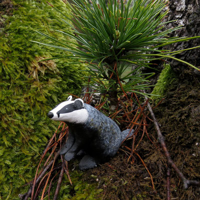 Badger, made of clay and acryllic in Sweden, 2017