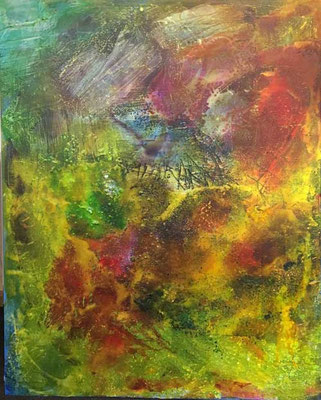 Schicht auf Schicht in Wachs    ...  Wachs, Kreide, Tusche    ...  50 x 70  cm