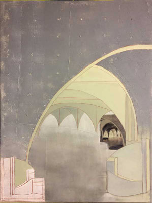 Architektur in Beton   ...   Mixed Media auf Leinwand, Zeichnung, Linoldruck, Collage, Haftputz   ...   60 x 80 cm