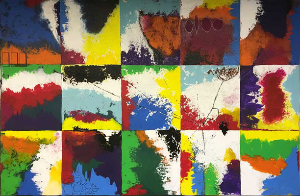 Colored Squares   ...   Acryl, Wachs, Tusche auf Leinwand   ...   150 x 100 cm 
