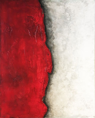 Schicht in Rot   ...   Steinmehle, Acryl und Öl auf Leinwand   ...   80 x 100 cm