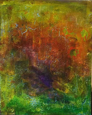 Schicht auf Schicht in Wachs    ...  Wachs, Kreide, Tusche    ...  50 x 70  cm