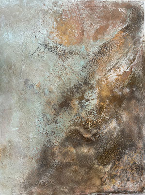 Küste im Meer  ...   Sumpfkalk, Kaltwachs, Öl und Tusche   ...   60 x 80 cm