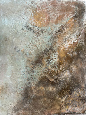 Küste im Meer  ...   Sumpfkalk, Kaltwachs, Öl und Tusche   ...   60 x 80 cm