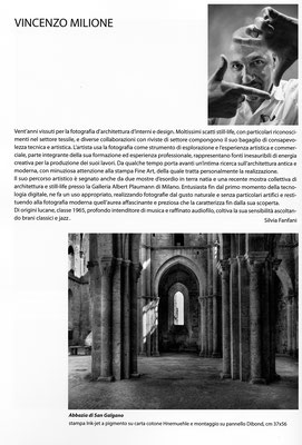 Biografia del fotografo Vincenzo Milione. Pannello espositivo e catalogo Biennale di Perugia 2016.