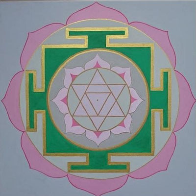 Kamala/Lakshmi Yantra in grün und rosa