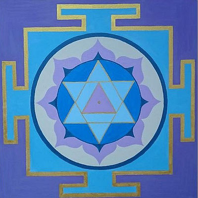 Kamala/Lakshmi Yantra in blau 