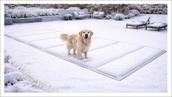Modulare begehbare Poolabdeckung im Winter mit Schnee