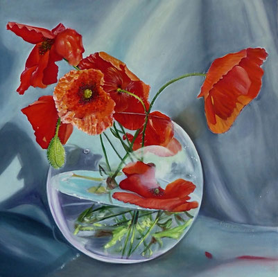 "Mohnblumen" Ölgemälde auf Holz (40×40cm) 2016