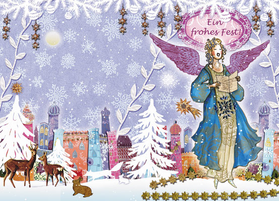 Weihnachtskarte Little Lady Engel Mischtechnik Caroline Ronnefeldt für Edition Tausendschön