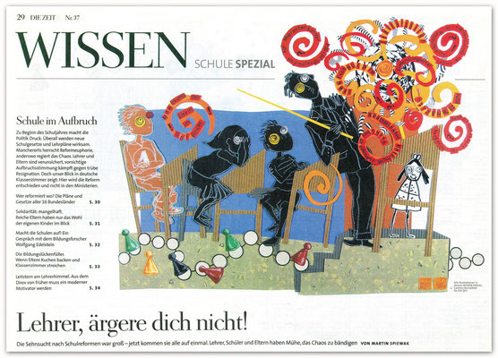 Aufmacherillustration für DIE ZEIT Wissen Schule Spezial, Papiercollage  © Caroline Ronnefeldt 