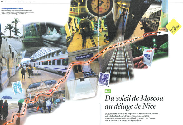 Collage zu einer Reise von Moskau nach Nizza für COURRIER international und DIE ZEIT  © Caroline Ronnefeldt  