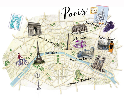 illustrierter Stadtplan von Paris für Freundin DONNA © Caroline Ronnefeldt