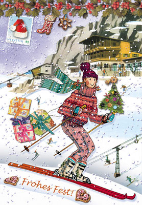  Weihnachtskarte Little Lady Ski Mischtechnik Caroline Ronnefeldt für Edition Tausendschön