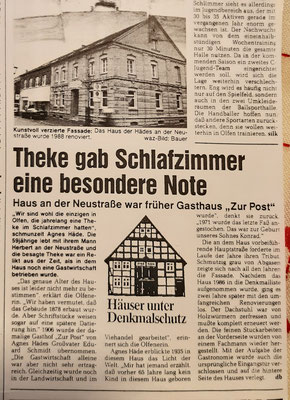 1986 - Das Haus steht unter Denkmalschutz. 2005 berichten die Ruhr-Nachrichten: Häde hatten jahrelang ihre Theke im Schlafzimmer.