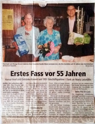 2001 - Fa. Krevert liefert seit 55 Jahren Bier an Leismann