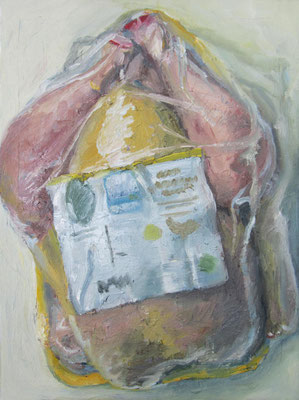 "Maispoularde, 3,99€", Öl auf Leinwand, 30 x 40, 2021