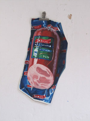 „Bierschinken, 2,89“, Öl auf ausgeschnittener Leinwand, 30 x 50 cm, 2012