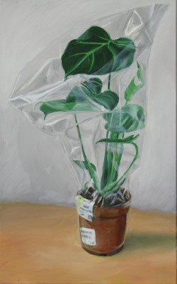 „Monstera deliciosa, 6,99€", Öl auf Leinwand, 50x 80cm, 2024