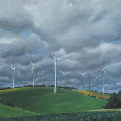 „Windräder bei Degersheim 2“, Öl auf Leinwand, 80 x 80cm, 2020