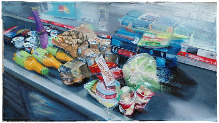 "Kassenband Im Stress, Summe 37,85" Öl auf Leinwand auf MDF-Platte_ 90 x 50cm, 2026