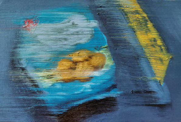 "Kekspackung und Warentrenner 1" Öl auf Malkarton, 30 x 20cm, 2026