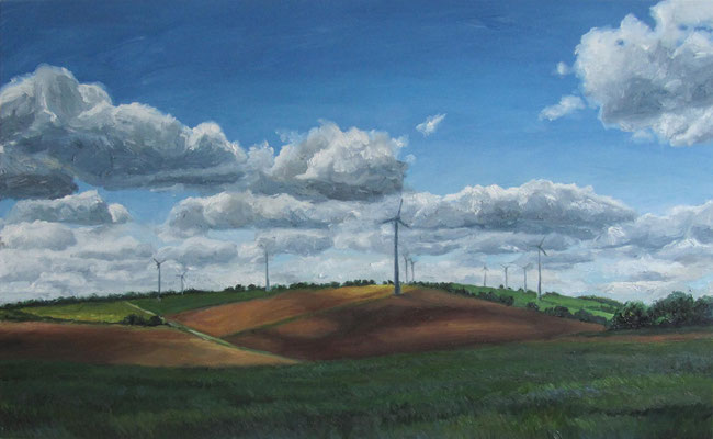 „Windräder bei Degersheim 1“, Öl auf Leinwand, 130 x 80cm, 2020