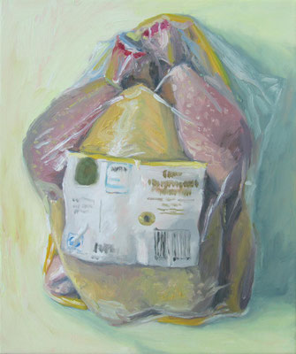 "Maispoularde, 2,99€", Öl auf Leinwand, 41 x 49, 2021