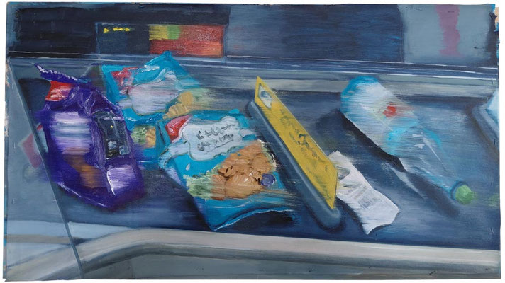 "Süßmaul Summe 7,85€", Öl auf Leinwand auf MDF-Platte, 90 x 50cm, 2026