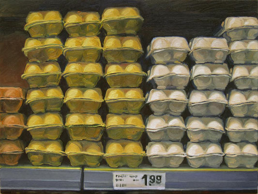 „Augen auf beim Eierkauf", Öl auf Leinwand, 80 x 60 cm, 2020