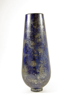Vase „Hera“ – aus Birkenholz / Maße: h = 34,5 cm / Ǿ 13 cm / Wandstärke: 7 mm / Oberfläche:  Spiritus-Beize (Chestnut Spirit Stain royal blue) - Silber-Glitzer 