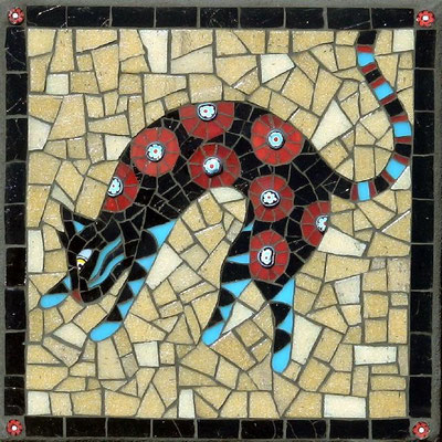 Pounce - made with stained glass, vitreous and millefiori, 8x8" - sold