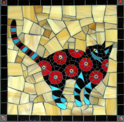 Dinner? - made with stained glass and millefiori, 8x8" - sold