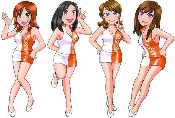 P-Mart TVイベントコンパニオン似顔絵カット。チラシ広告・ポケットティッシュ等に使用。