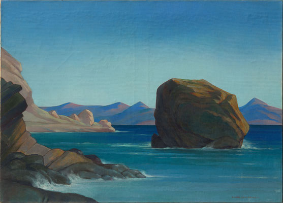 Bô Yin Râ, Felsen an der griechischen Küste, 90 x 125 cm, Öl auf Leinwand, © Deutsche Bô Yin Râ Stiftung