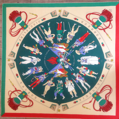 foulard tendage militaire HERMES  decoration intérieur vert rouge homme troupe légion étrangère arme armée valeur discipline fidélité honneur 