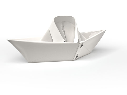 "shirt as origami boat" show motif for iron manufacturer