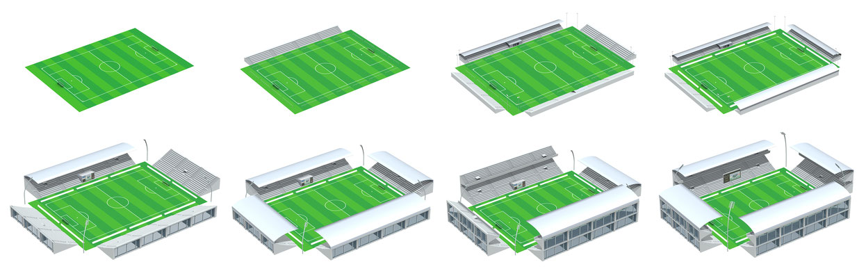 soccer game: "Building up a stadion"