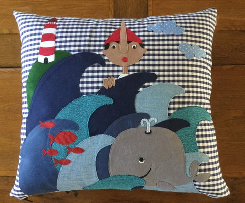 Cuscino racconta favole - Pinocchio sfondo blu  - Miaodress Creative Design - Handmade - Italian Style