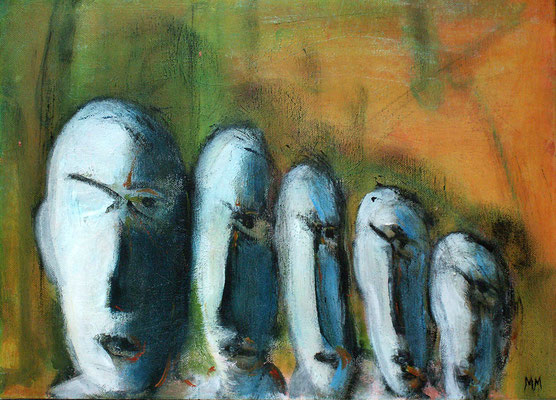 Réfugiés - Moai - 46 x 33 - Acrylique sur toile - 2005 