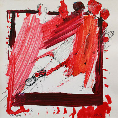  FLucht, 20 x 20 cm, Mischtechnik auf Papier, 2011