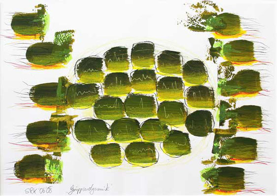 Gruppendynamik, 29,7 x 42 cm, Mischtechnik auf Papier, 2008