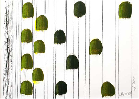  ... wieder auf Schiene, 29,7 x 42 cm, Mischtechnik auf Papier, 2008