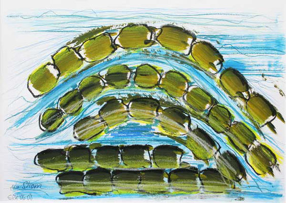 ... im Strom, 29,7 x 42 cm, Mischtechnik auf Papier, 2008