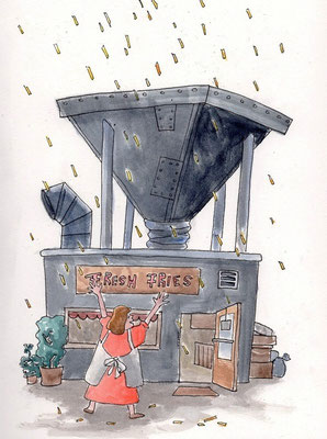 Fresh Fries, Fineliner and Watercolor on A5 paper, 80 euro