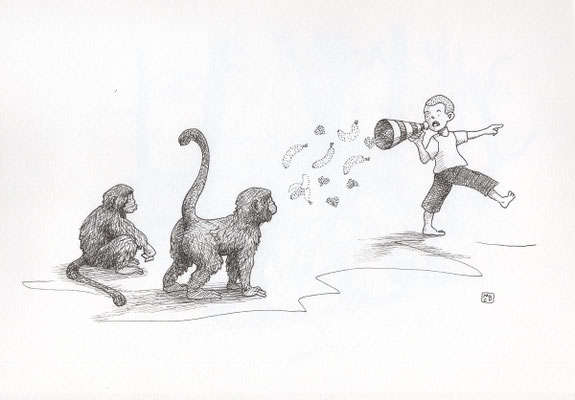 Saving the Monkeys, Fineliner on paper, 20 x 29.5 cm, 50 euro