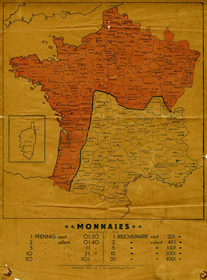 carte de France avec la ligne de démarcation - Coll. Musée de la Résistance nationale à Champigny-sur-Marne.
