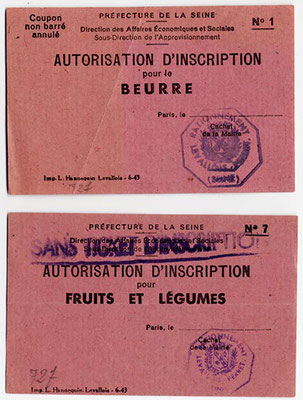 Tickets de rationnement 1 Coll. Musée de la Résistance nationale à Champigny-sur-Marne.