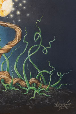 Fantasie Blume "In der Dunkelheit" Pastell auf Papier - 50x70 cm.