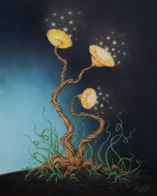 Fantasie Blume "In der Dunkelheit" Pastell auf Papier - 50x70 cm.